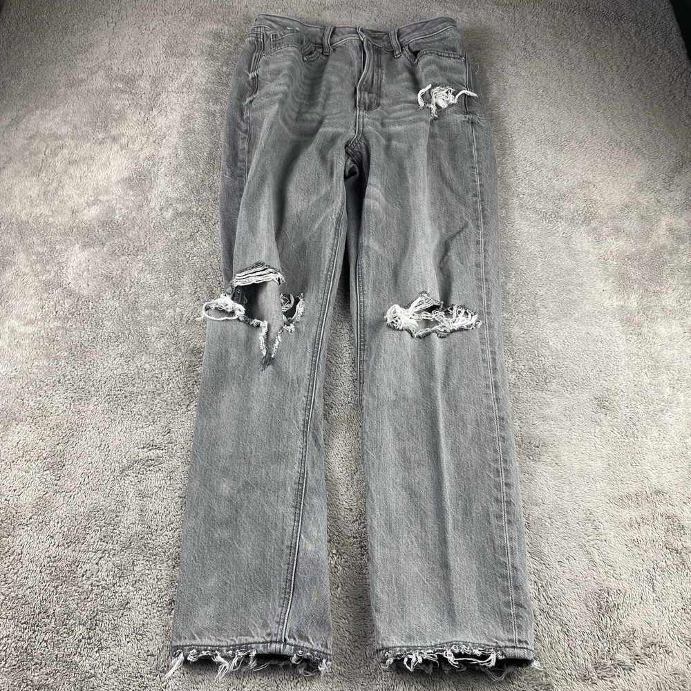 American Eagle Mom Jean Womens 6R Gray Mid‎ Rise Distressed High Rise
